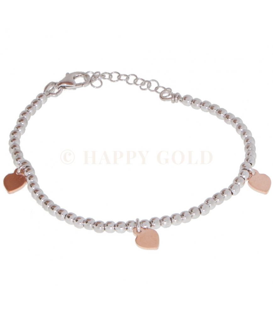 Bracciale  in Argento con Cuori Rosa