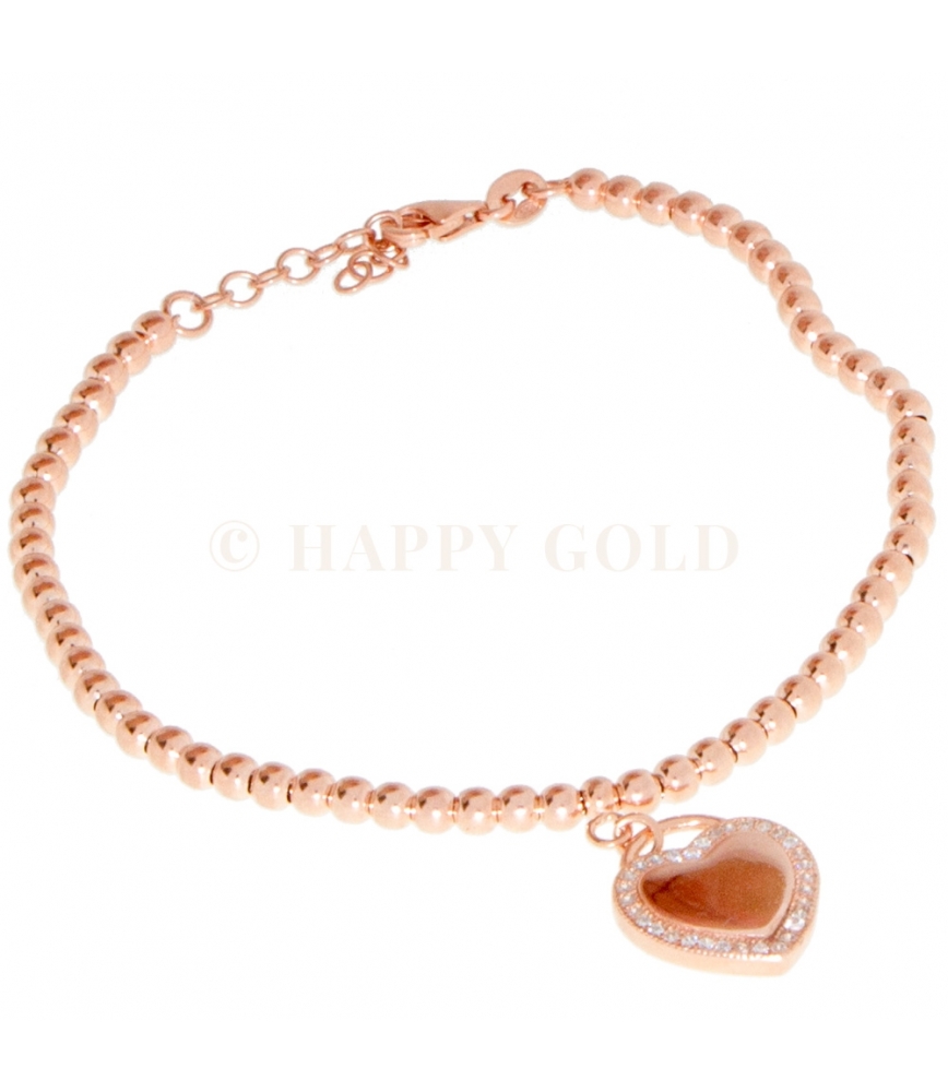 Bracciale in Argento Rosa con Cuore e Zirconi