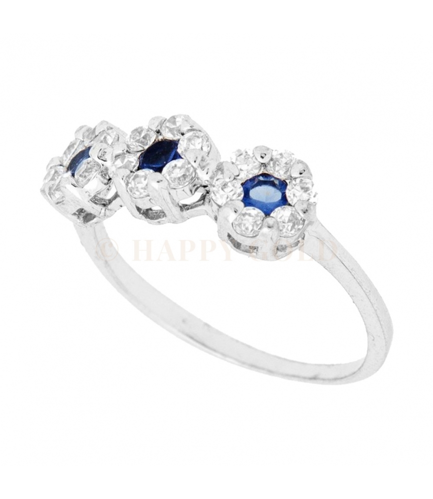 Anello fantasia tre fiori in Argento e Zirconi