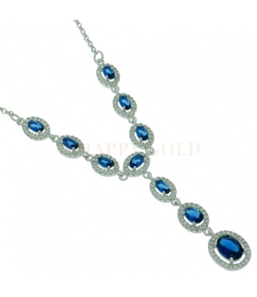 Girocollo linea "Regina" in Argento 925 e Zirconi Blu e Bianchi