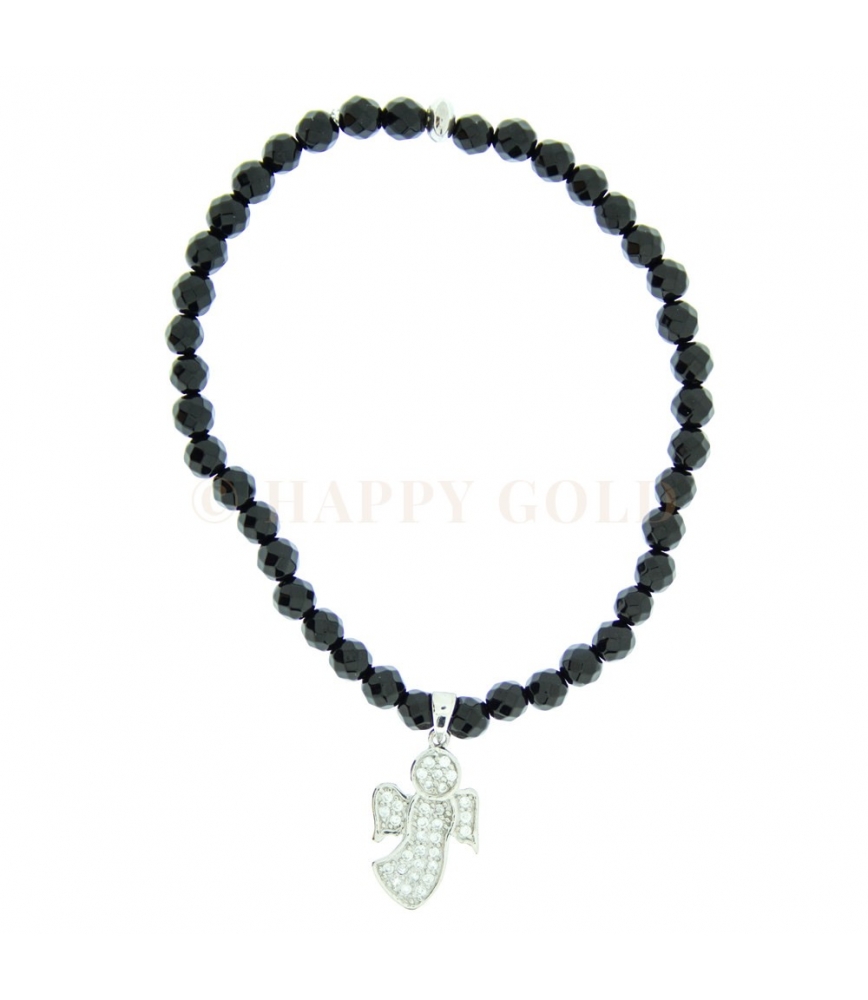 Bracciale Onice con Angelo in Argento e Zirconi