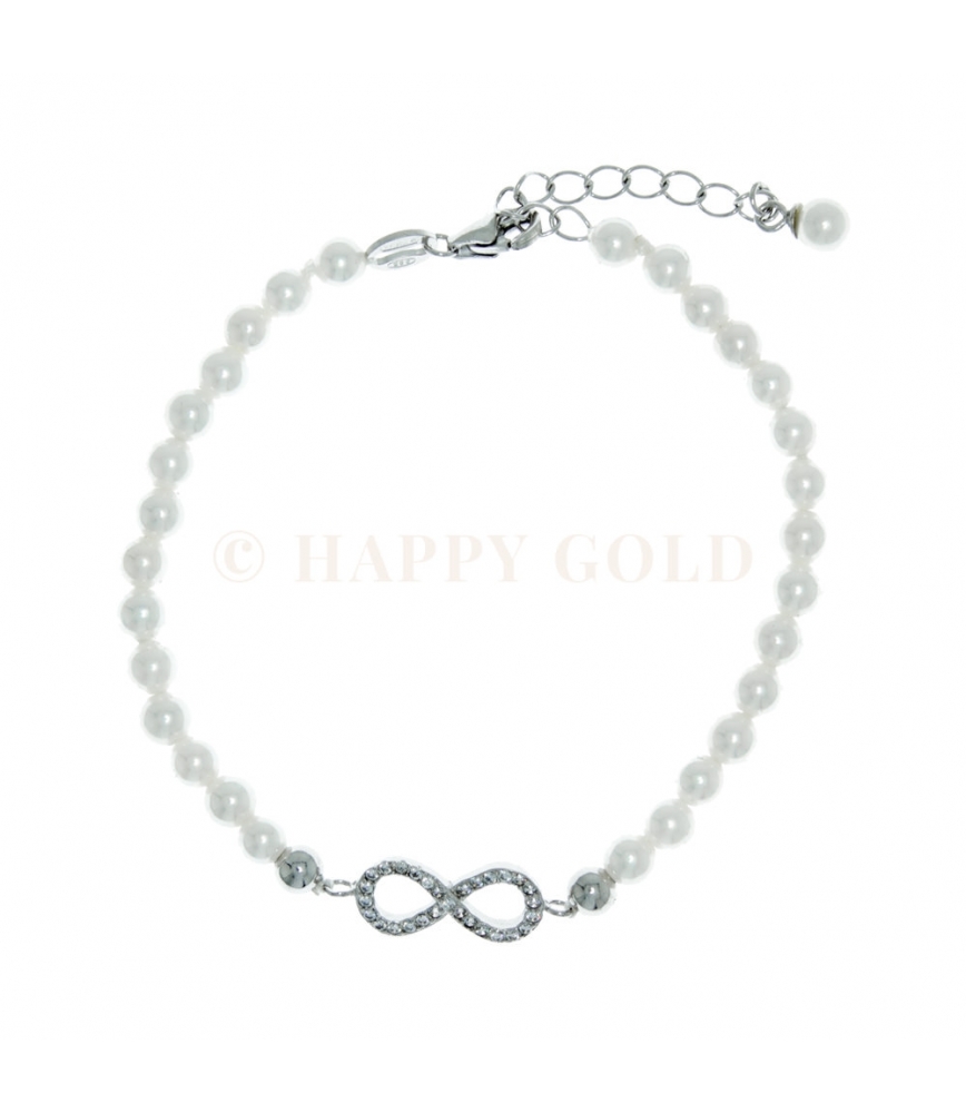 Bracciale perle con centrale infinito in argento e zirconi