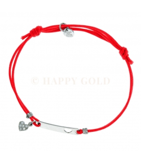 Bracciale in cordino con piastrina argento e ciondolo cuore