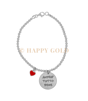 Bracciale palline con ciondolo "Andrà tutto bene" e cuore