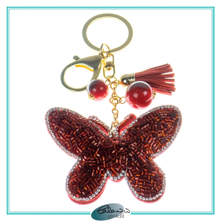 Portachiavi Farfalla Rosso con Strass
