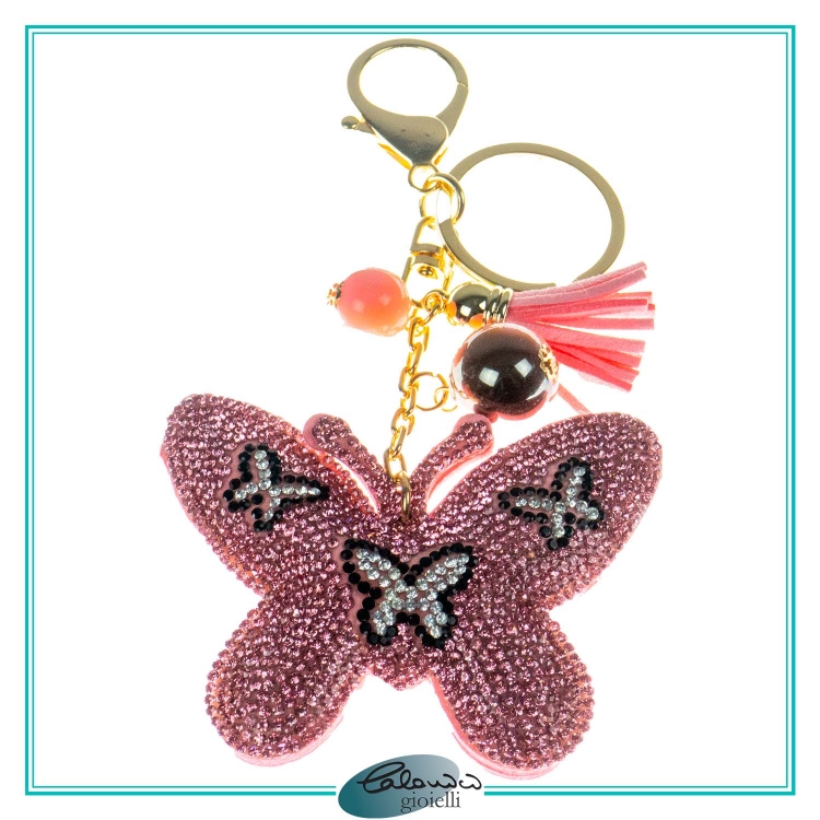 Portachiavi Farfalla Rosa con Strass