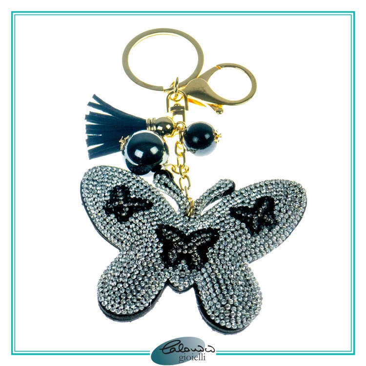 Portachiavi Farfalla Grigia con Strass