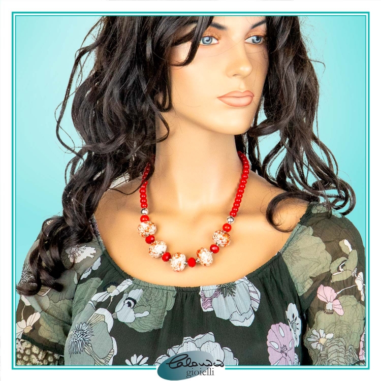 Collana Fantasia colore rosso corallo