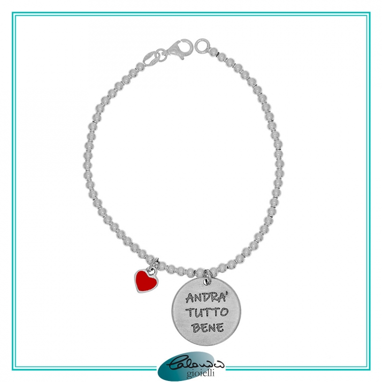 Bracciale palline con ciondolo "Andrà tutto bene" e cuore