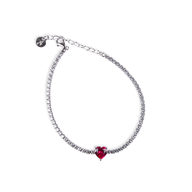 Bracciale modello Tennis con al centro uno zircone a cuore colore Verde Smeraldo