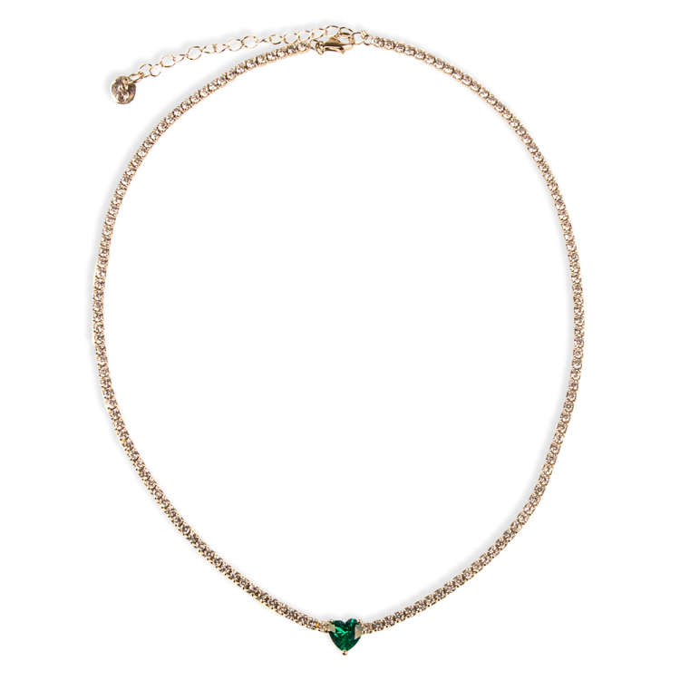 Girocollo modello Tennis con al centro uno zircone a cuore colore Verde Smeraldo