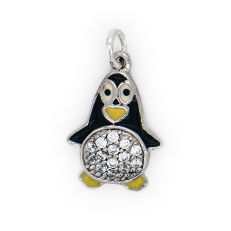 Ciondolo Pinguino in Argento 925 con Smalti Colorati e Zirconi