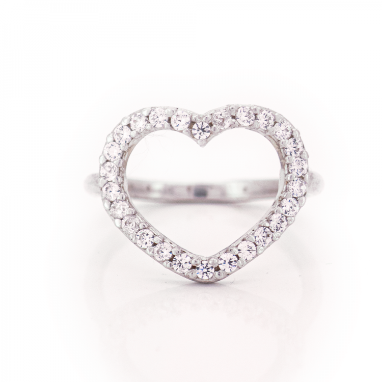 Anello in Argento 925 Rodiato con zirconi disposti a Cuore