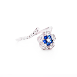 Anello Contrarié a Fiore in Argento 925 e Zirconi Colorati e Bianchi