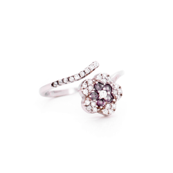 Anello Contrarié a Fiore in Argento 925 e Zirconi Colorati e Bianchi