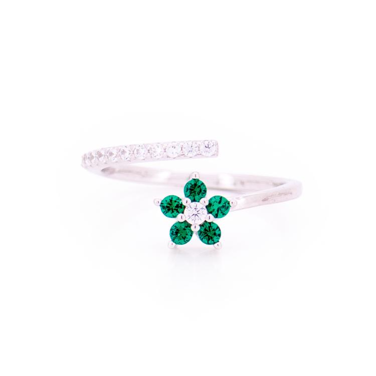 Anello Contrarié a Fiore in Argento 925 e Zirconi Colorati e Bianchi