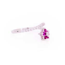 Anello Contrarié a Fiore in Argento 925 e Zirconi Colorati e Bianchi