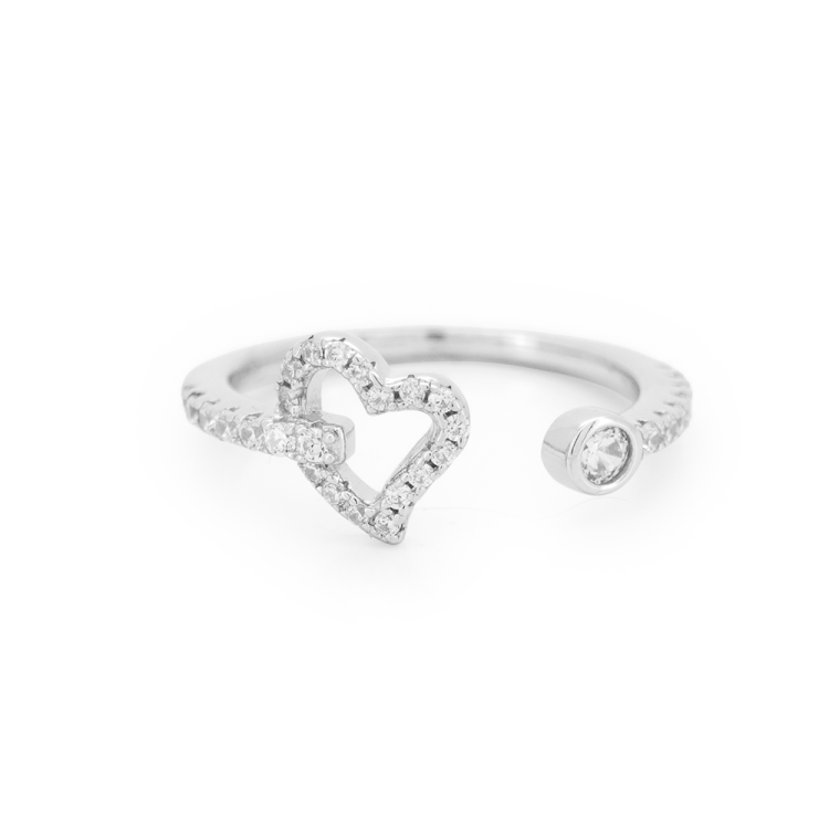 Anello Regolabile Cuore e Punto Luce – Argento e Zirconi