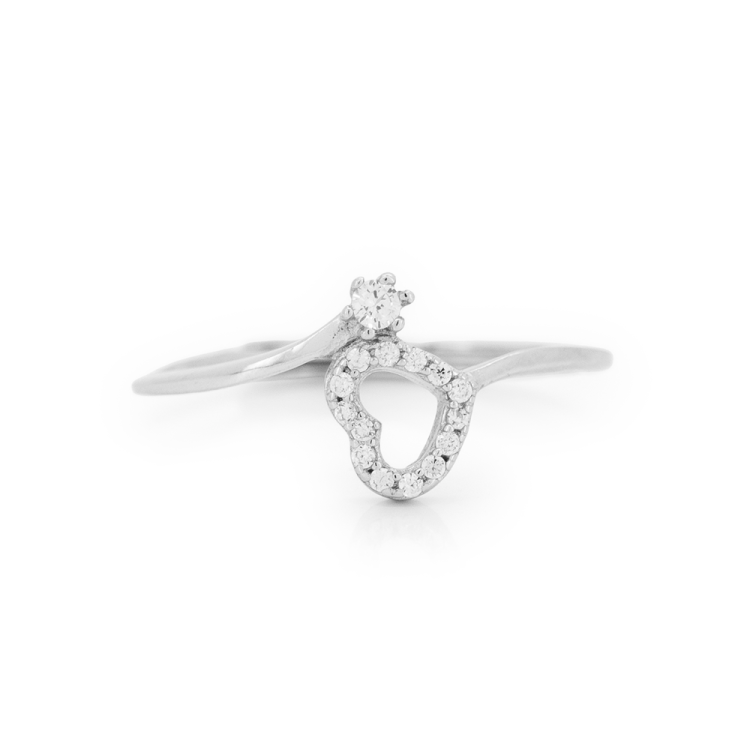 Anello Contrariè in Argento con Cuore e Solitario