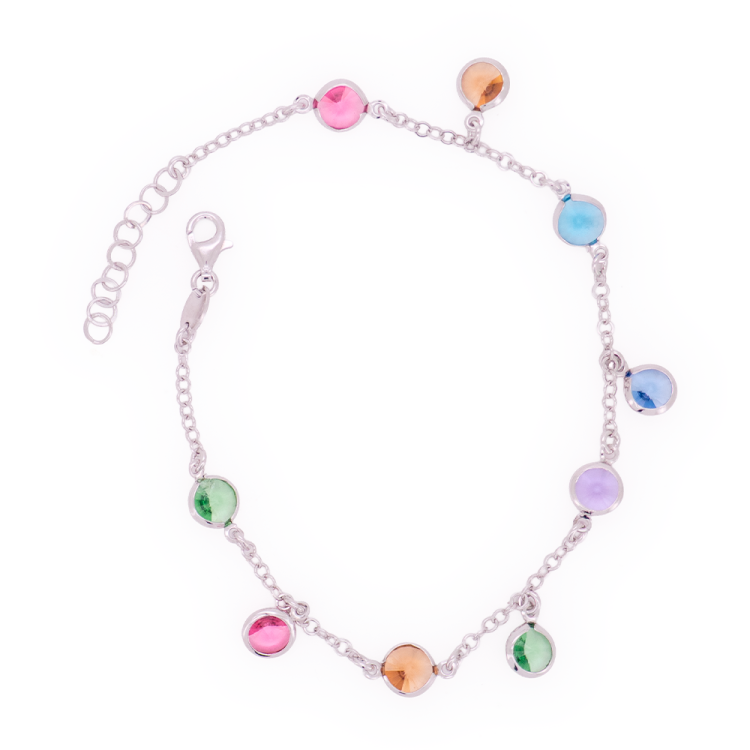 Cavigliera Artigianale in Argento 925 con Zirconi Colorati