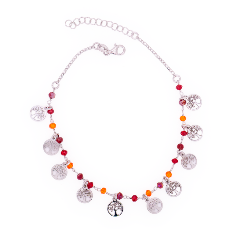 Cavigliera Artigianale in Argento 925 Albero della Vita e Cristalli – Made in Italy