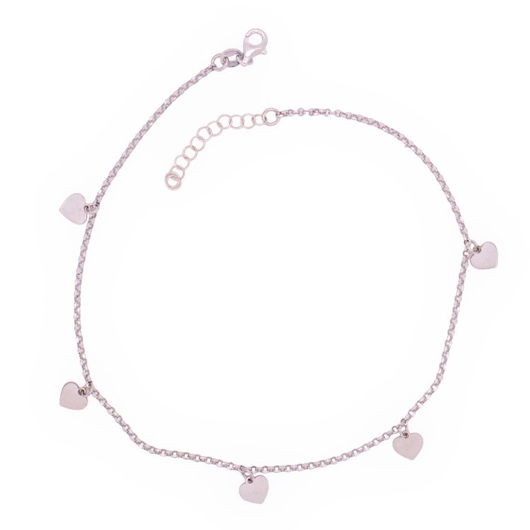 Cavigliera Artigianale in Argento 925 con Cuoricini Pendenti – Made in Italy