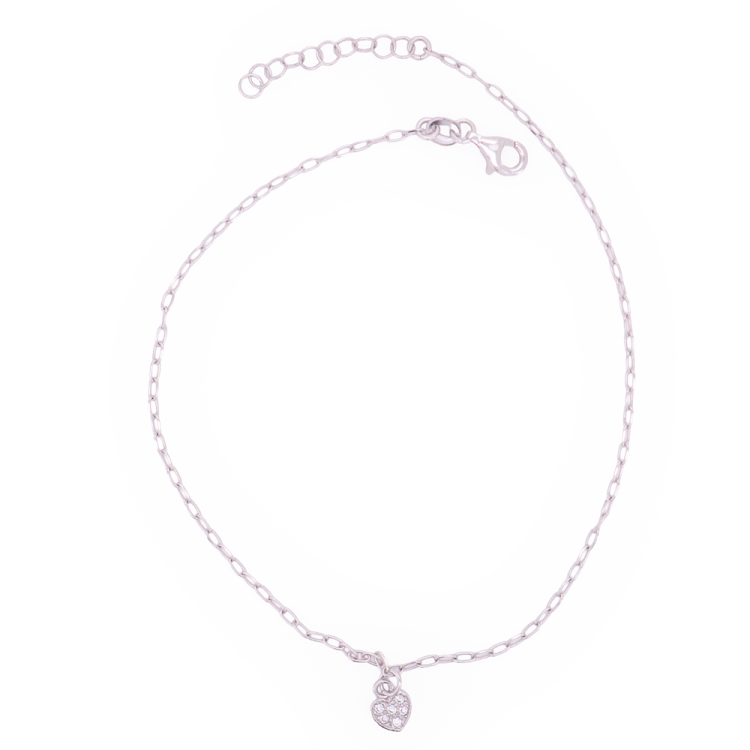 Cavigliera Minimal in Argento 925 con Cuore di Zirconi – Made in Italy