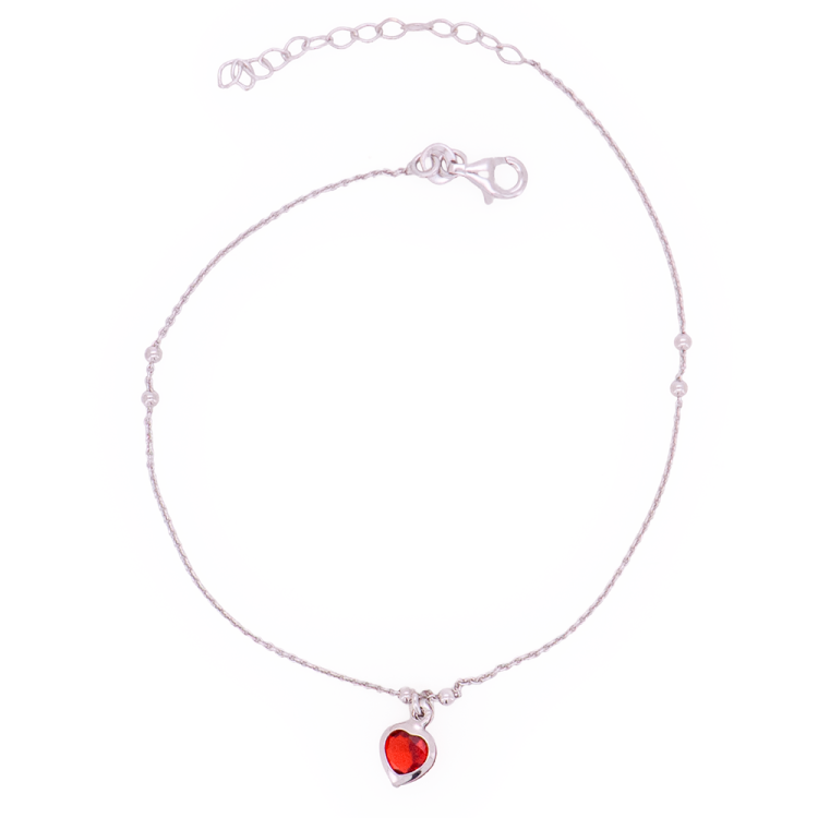 Cavigliera Minimal in Argento 925 con Cuore in Zircone Rosso – Made in Italy