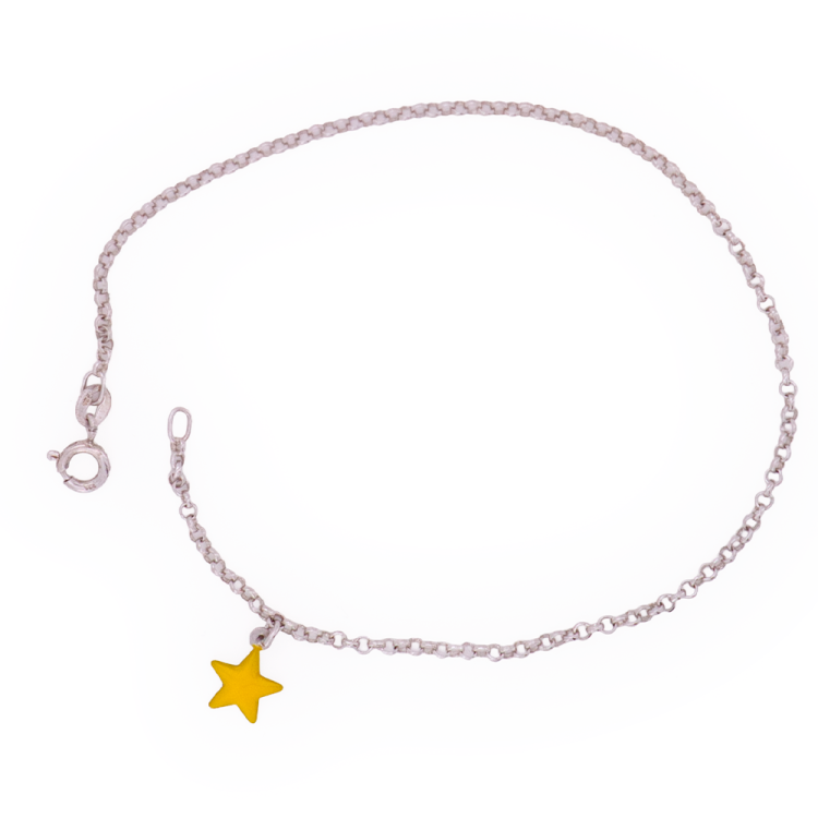 Cavigliera Artigianale in Argento 925 con Stellina Smaltata Gialla – Made in Italy